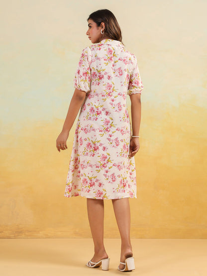 Janasya Light Cotton Floral A-Line Dress