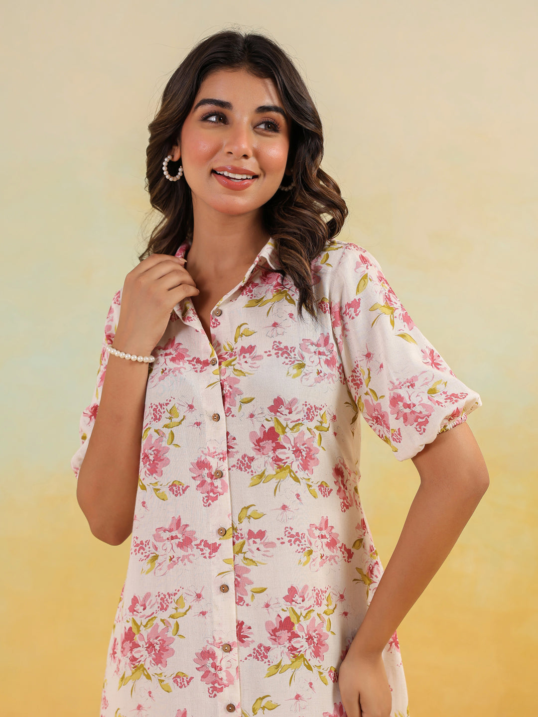 Janasya Light Cotton Floral A-Line Dress