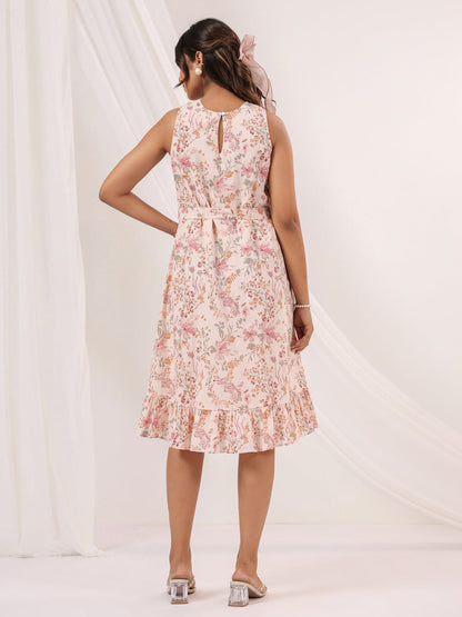 Janasya Light Cotton Floral A-Line Dress