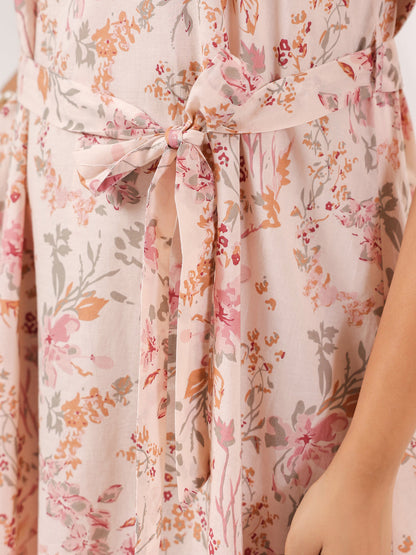 Janasya Light Cotton Floral A-Line Dress