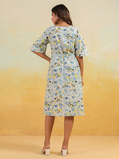 Janasya Light Cotton Floral A-Line Dress