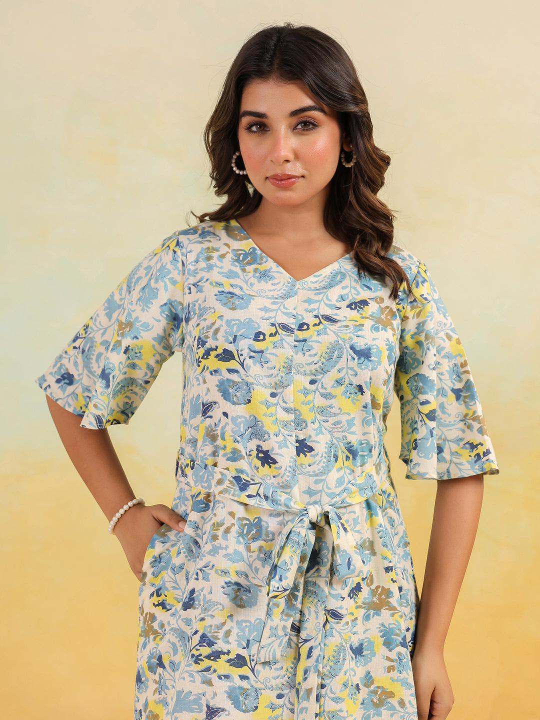 Janasya Light Cotton Floral A-Line Dress