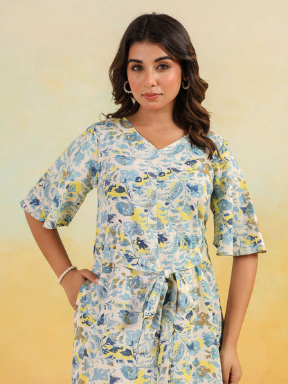 Janasya Light Cotton Floral A-Line Dress
