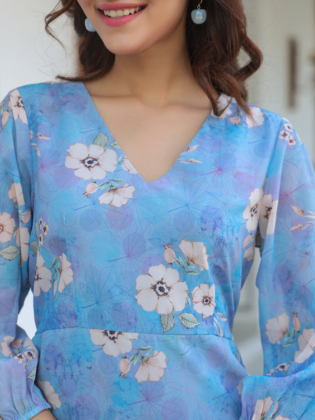 Janasya Light Georgette Floral A-Line Dress
