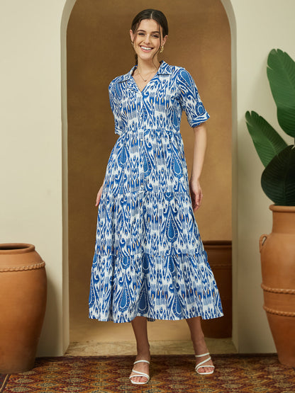 Janasya Bright Flex Ikkat Tiered Dress