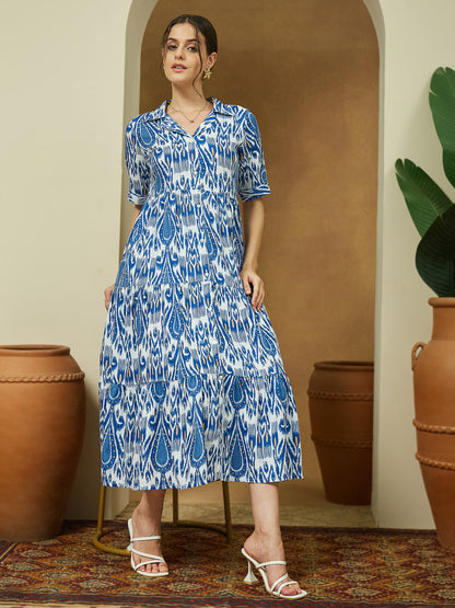 Janasya Bright Flex Ikkat Tiered Dress