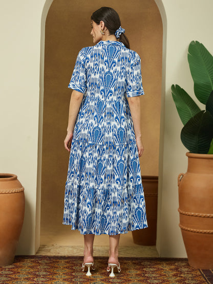 Janasya Bright Flex Ikkat Tiered Dress