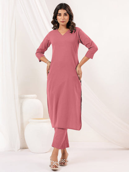 Janasya Light Cotton Solid Straight Kurta Set