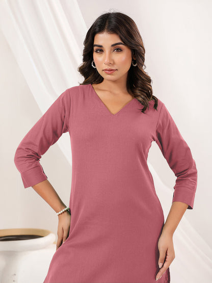 Janasya Light Cotton Solid Straight Kurta Set