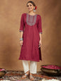 Janasya Dark Rayon Embroidered Straight Kurta