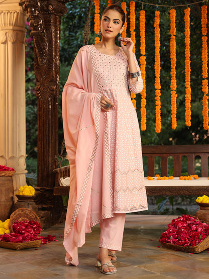 Janasya Light Cotton Ethnic Motifs Anarkali Kurta Set