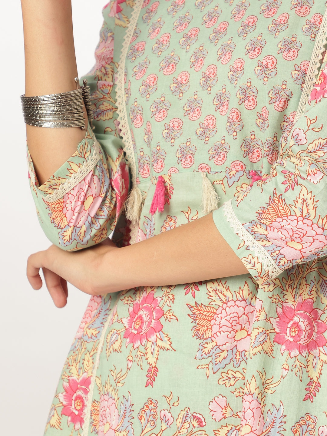 Janasya Light Cotton Floral A-Line Kurta Set