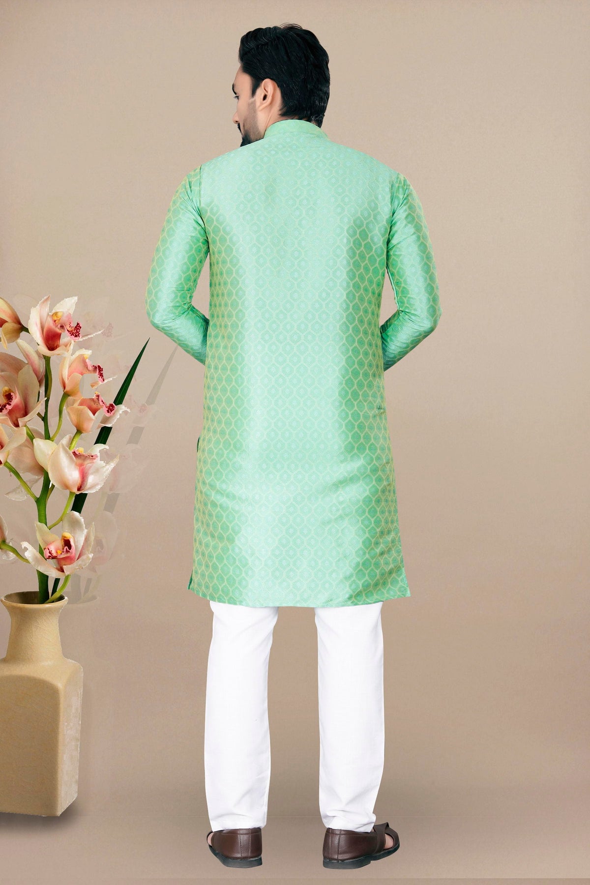 Neera Trendz Pista Jacquard Work Men's Kurta With Pyjama
