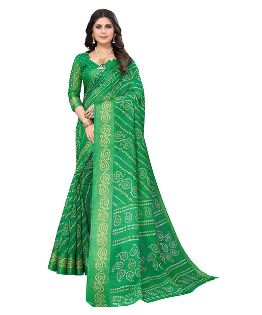 Vamika Linen Jari Border Green Bollywood Style Saree