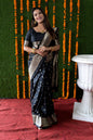 Jyoti Fashion Women's Black Handloom Banarasi Silk Zari Woven Saree with Blouse