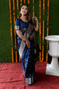 Jyoti Fashion Women's Navy Blue Handloom Banarasi Silk Zari Woven Saree with Blouse