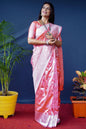 Jyoti Fashion Women's Peach Soft Banarasi Silk Zari Woven Saree with Blouse