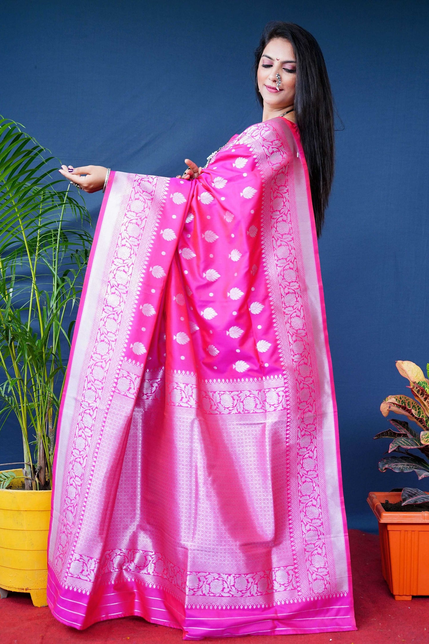 Jyoti Fashion Women's Pink Soft Banarasi Silk Zari Woven Saree with Blouse