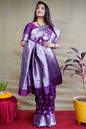 Jyoti Fashion Women's Purple Soft Banarasi Silk Zari Woven Saree with Blouse