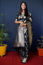 Jyoti Fashion Women's Black Handloom Banarasi Silk Zari Woven Saree with Blouse