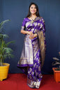 Jyoti Fashion Women's Purple Handloom Banarasi Silk Zari Woven Saree with Blouse