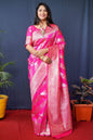 Jyoti Fashion Women's Pink Handloom Banarasi Silk Zari Woven Saree with Blouse