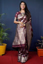 Jyoti Fashion Women's Maroon Handloom Banarasi Silk Zari Woven Saree with Blouse