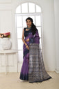 Jyoti Fashion Women's Purple Soft Tussar Silk Printed Temple Border Traditional Saree with Blouse