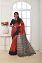 Jyoti Fashion Women's Red Soft Tussar Silk Printed Temple Border Traditional Saree with Blouse