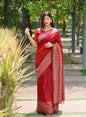 Jyoti Fashion Women's Red Handloom Raw Silk Printed Border Traditional Saree with Blouse