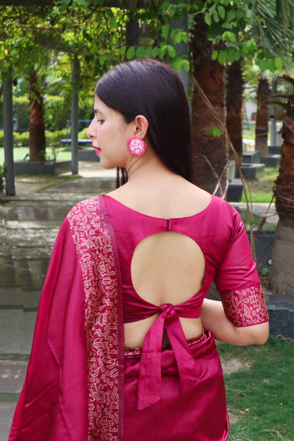 Jyoti Fashion Women's Pink Handloom Raw Silk Printed Border Traditional Saree with Blouse