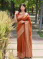 Jyoti Fashion Women's Orange Handloom Raw Silk Printed Border Traditional Saree with Blouse