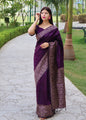 Jyoti Fashion Women's Purple Handloom Raw Silk Printed Border Traditional Saree with Blouse