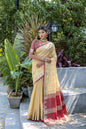 Jyoti Fashion Women's Cream Tussar Silk Temple Border with Zari Lining Traditional Saree with Blouse
