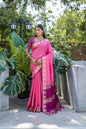 Jyoti Fashion Women's Pink Tussar Silk Temple Border with Zari Lining Traditional Saree with Blouse