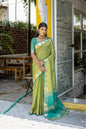 Jyoti Fashion Women's Green Tussar Silk Temple Border with Zari Lining Traditional Saree with Blouse