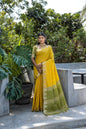 Jyoti Fashion Women's Yellow Tussar Silk Temple Border with Zari Lining Traditional Saree with Blouse