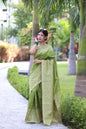 Jyoti Fashion Women's Mehendi Handloom Raw Silk Weaving Pallu Traditional Saree with Blouse