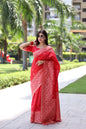Jyoti Fashion Women's Red Handloom Raw Silk Weaving Pallu Traditional Saree with Blouse