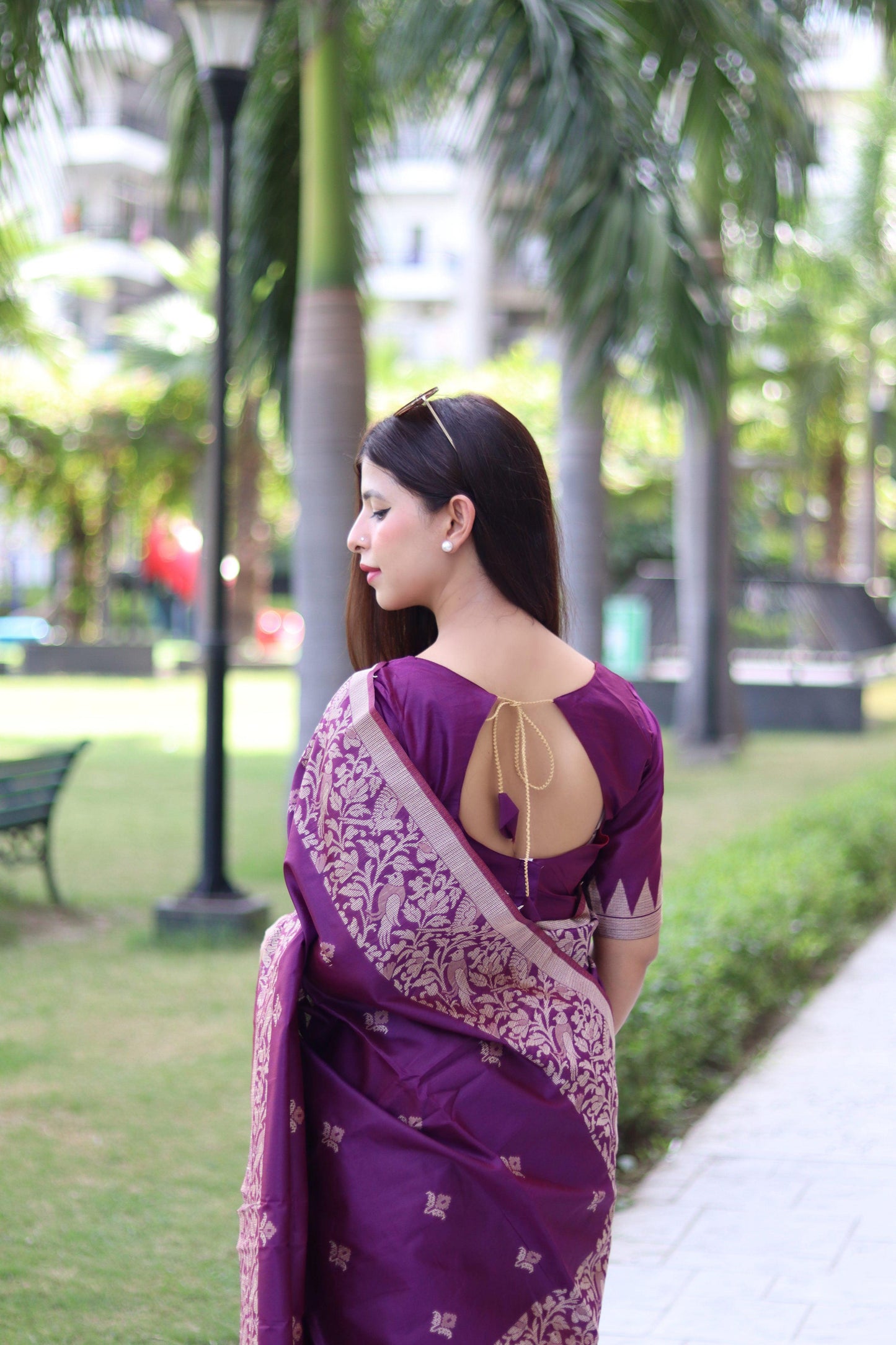 Jyoti Fashion Women's Purple Handloom Raw Silk Weaving Pallu Traditional Saree with Blouse