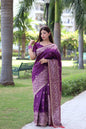 Jyoti Fashion Women's Purple Handloom Raw Silk Weaving Pallu Traditional Saree with Blouse