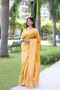 Jyoti Fashion Women's Yellow Handloom Raw Silk Weaving Pallu Traditional Saree with Blouse