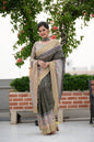 Jyoti Fashion Women's Verdun Green Soft Tussar Silk Traditional Print & Zari Border Saree with Blouse