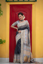 Jyoti Fashion Women's Black Soft Tussar Silk Traditional Print & Zari Border Saree with Blouse