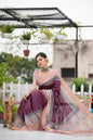 Jyoti Fashion Women's Wine Soft Tussar Silk Traditional Print & Zari Border Saree with Blouse