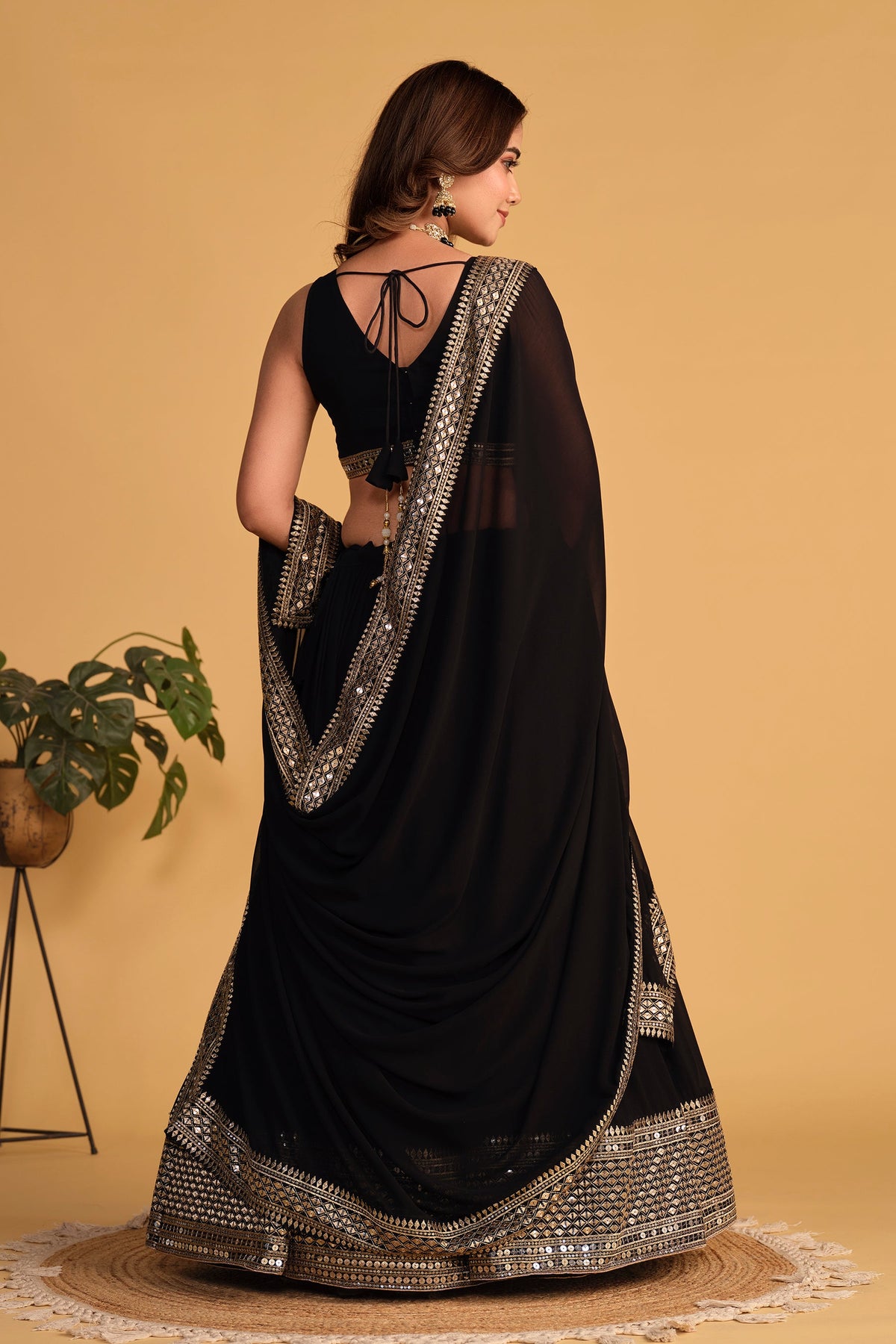 Jyoti Fashion Women's Black Georgette Sequins Zari Embroidered Lehenga Choli & Dupatta