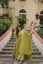 Jyoti Fashion Women's Mehendi Chinon Rich Sequins Embroidered Kurta Set with Dupatta