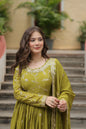 Jyoti Fashion Women's Mehendi Chinon Rich Sequins Embroidered Kurta Set with Dupatta