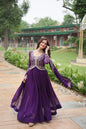 Jyoti Fashion Women's Purple Faux Blooming Sequins Zari Embroidered Long Anarkali Sets