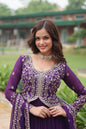 Jyoti Fashion Women's Purple Faux Blooming Sequins Zari Embroidered Long Anarkali Sets
